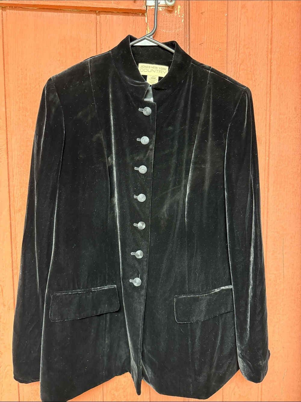 Jones New York Black Velvet Mandarin Collar Blazer